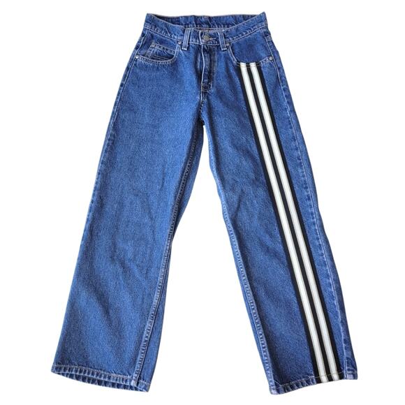 VTG Rare Levi's L2 Baggy Fit Striped Black White Denim Jeans Youth Kids 12 - Picture 1 of 8